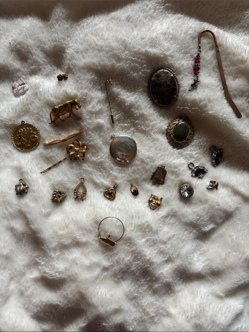 Mixed Gold and Silver Women’s Jewelry Charm Collection earrings, pins, hair pins